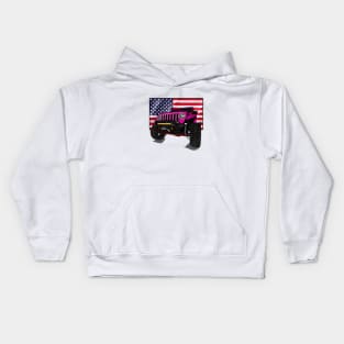 Jeep with American Flag - Pink Essential Kids Hoodie